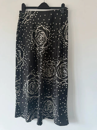 New Look Black Polka Dot Floral Skirt, preloved
