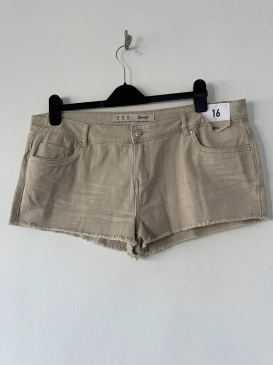 Primark Denim Beige Mini Shorts Size 16 New, photo 2 of 4