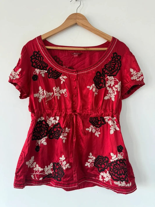 Monsoon Y2K Embroidered Red Silk Blend Blouse – UK 16, photo 2 of 5
