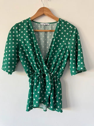 Next Green Polka Dot Peplum Top, preloved