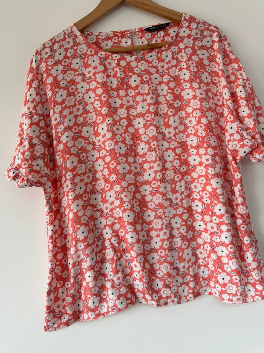 M&S Coral Floral Blouse Top, photo 2 of 5