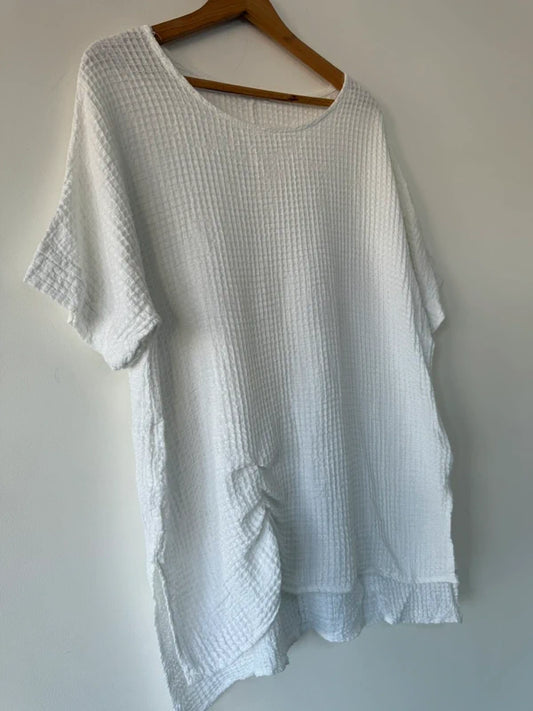 Made in Italy White Waffle Style Top 100% Cotton, photo 2 of 4