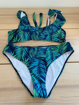 Shein Bikini Green and Navy Blue Print, preloved
