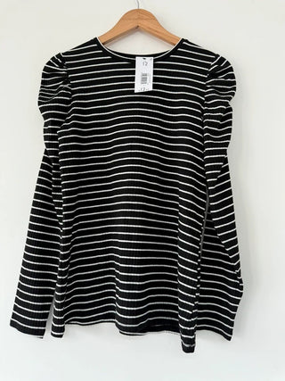 Papaya Black and White Striped Long Sleeve Top Size 12 New, preloved
