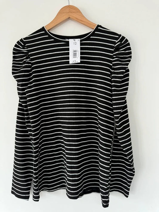 Papaya Black and White Striped Long Sleeve Top Size 12 New, photo 2 of 3