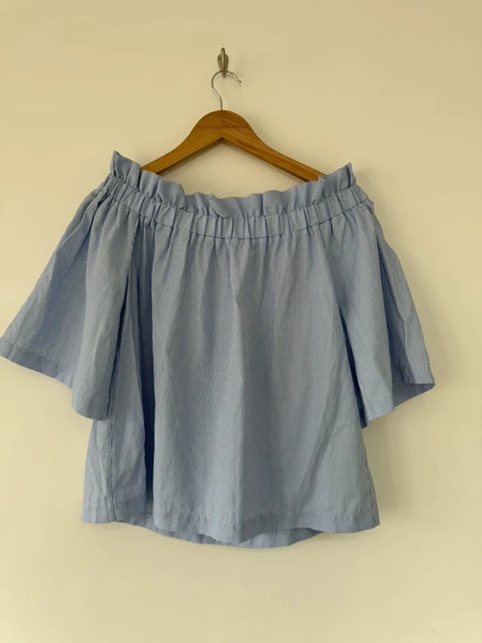 H&M Blue Striped Off the Shoulder Top, photo 2 of 4