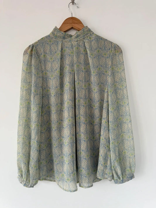 Tu Green Blue Floral Blouse Long Sleeve, photo 2 of 4