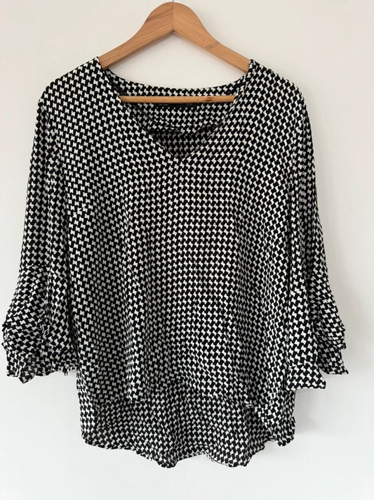 Zara Black and White Patterned Blouse, photo 2 of 5