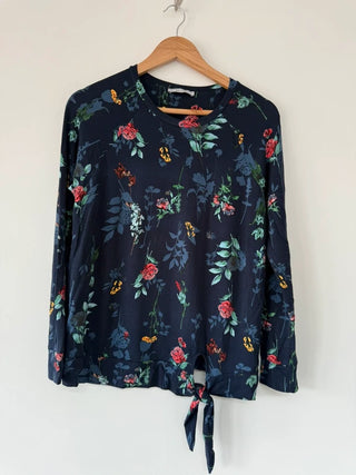 Per Una Navy Floral Long Sleeve Top, preloved