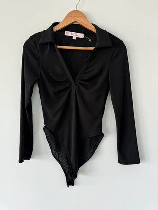 Miss Selfridge Black Collar Body Suit Size 12 Petite, preloved