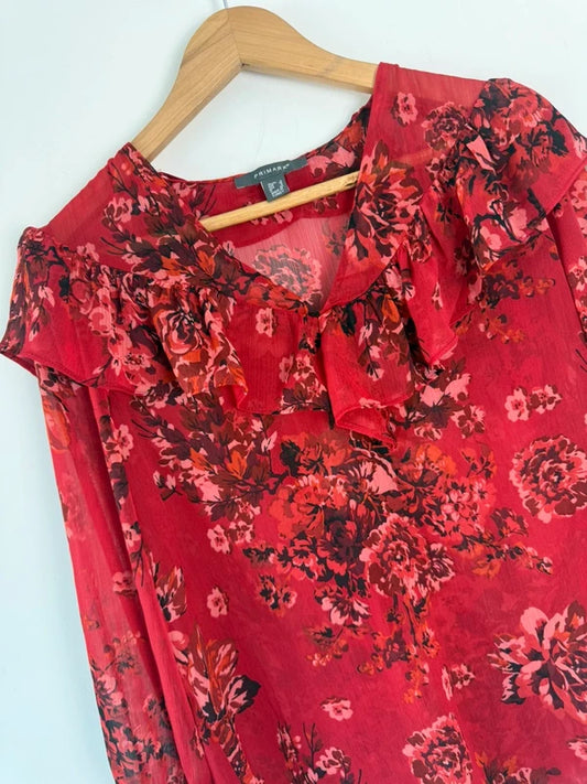 Primark red floral sheer blouse, photo 2 of 3