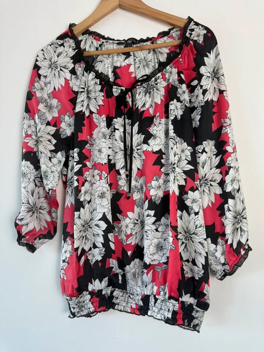 David Emanuel pink black floral blouse, photo 2 of 4