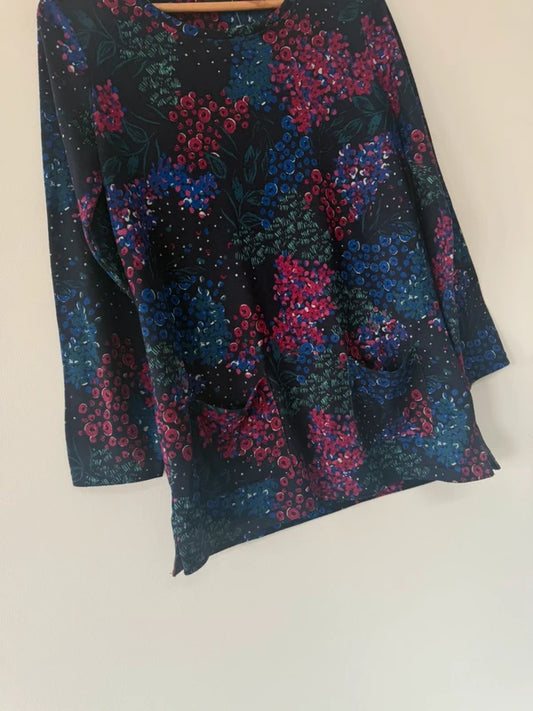 Isle patterned blue pink floral jumper top, photo 2 of 4