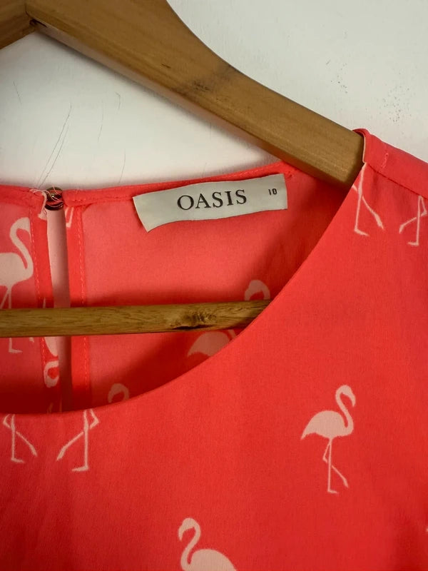 Oasis coral flamingo print blouse top, photo 3 of 3