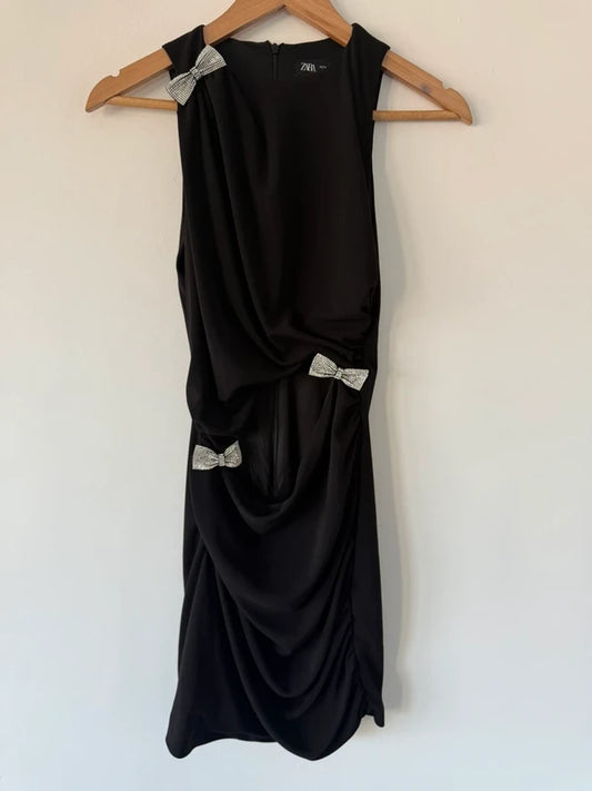 Zara black cut out silver bow mini dress, photo 2 of 5