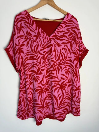 JD Williams pink and red print top, preloved
