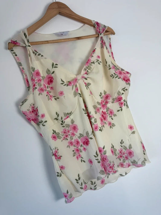 Evie yellow and pink floral blouse, photo 2 of 5