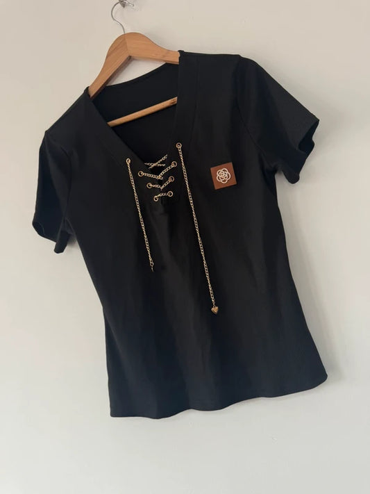 Shein black and gold chain top, photo 2 of 3