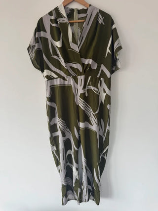 Shein green and white patterned jumpsuit, preloved