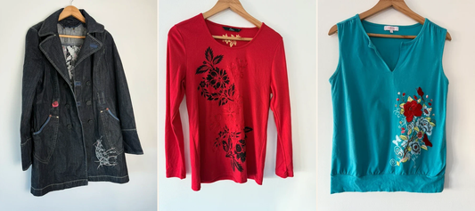Three preloved Y2K pieces photographed for ReTreasure