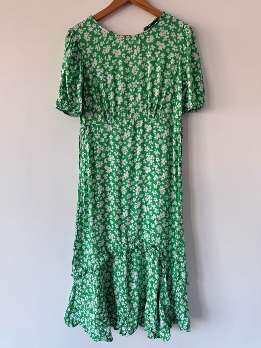 New Look Green Floral Midi Dress, preloved