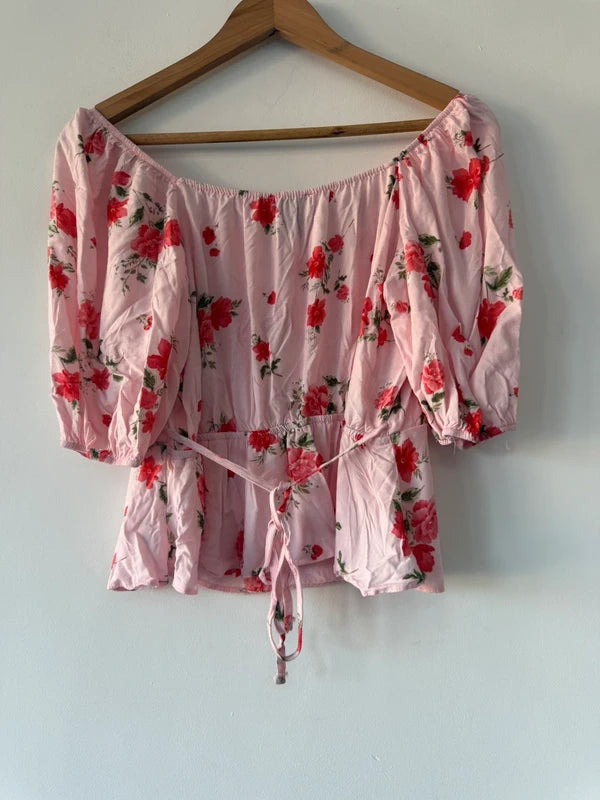 New Look Pink Peplum Floral Top Size 14 Petite, photo 3 of 3