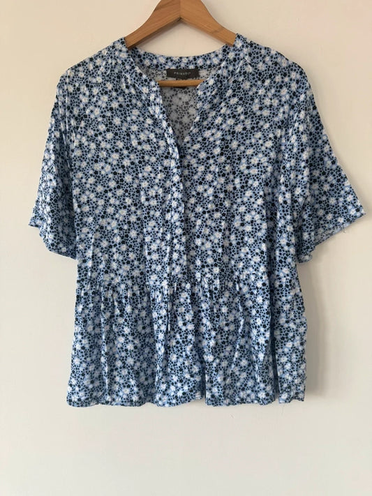 Primark Blue Floral Peplum Shirt Top, preloved
