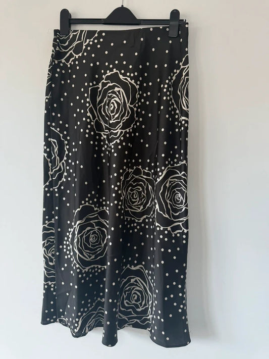 New Look Black Polka Dot Floral Skirt, preloved