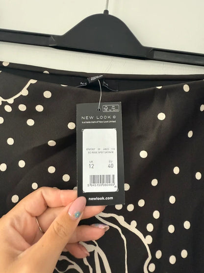 New Look Black Polka Dot Floral Skirt, photo 4 of 5