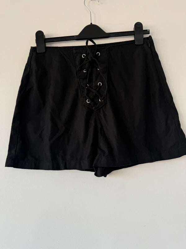 Primark Black Lace Up Shorts Size 14 New, preloved