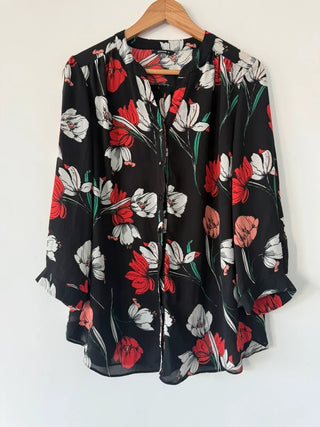 Roman Black Colourful Floral Blouse, preloved