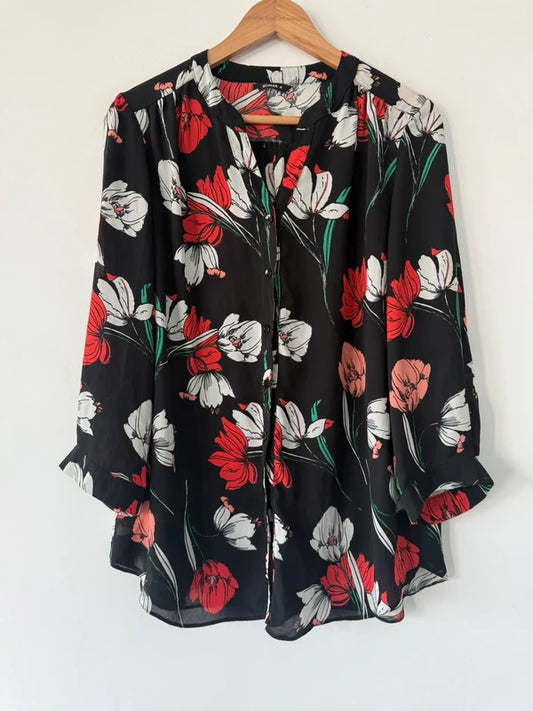 Roman Black Colourful Floral Blouse, preloved