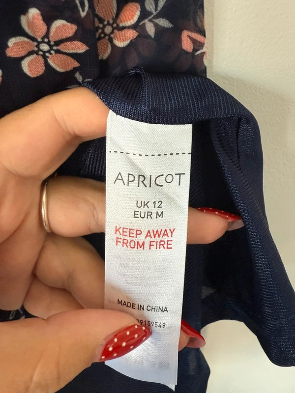 Apricot Navy Blue Floral Patterned Dress, photo 4 of 5