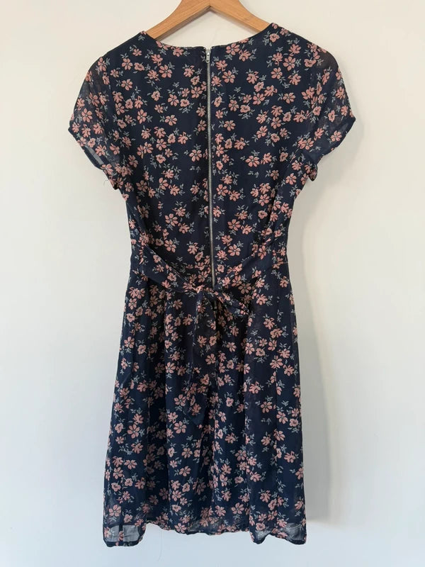 Apricot Navy Blue Floral Patterned Dress, photo 5 of 5