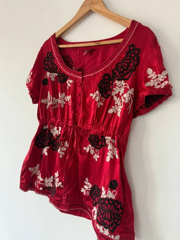 Monsoon Y2K Embroidered Red Silk Blend Blouse – UK 16, photo 3 of 5