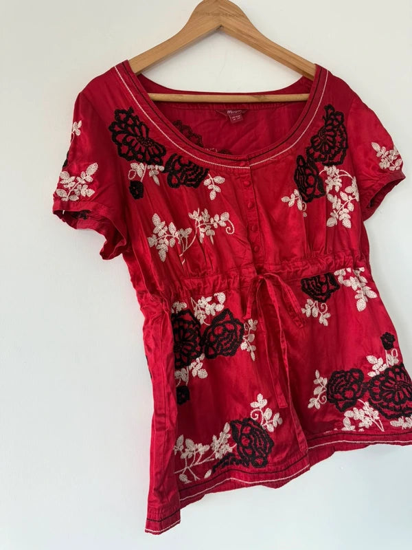 Monsoon Y2K Embroidered Red Silk Blend Blouse – UK 16, photo 5 of 5