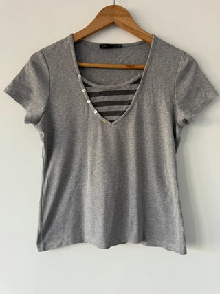 Laura Ashley Grey Cotton Y2K T-Shirt – UK 12, preloved