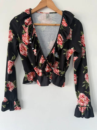 ASOS Black and Floral Filled Crop Top, preloved