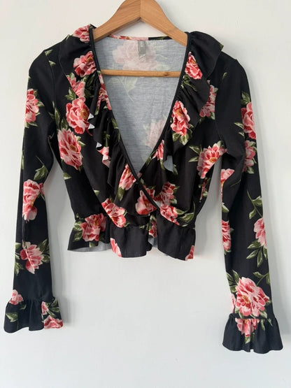 ASOS Black and Floral Filled Crop Top, preloved