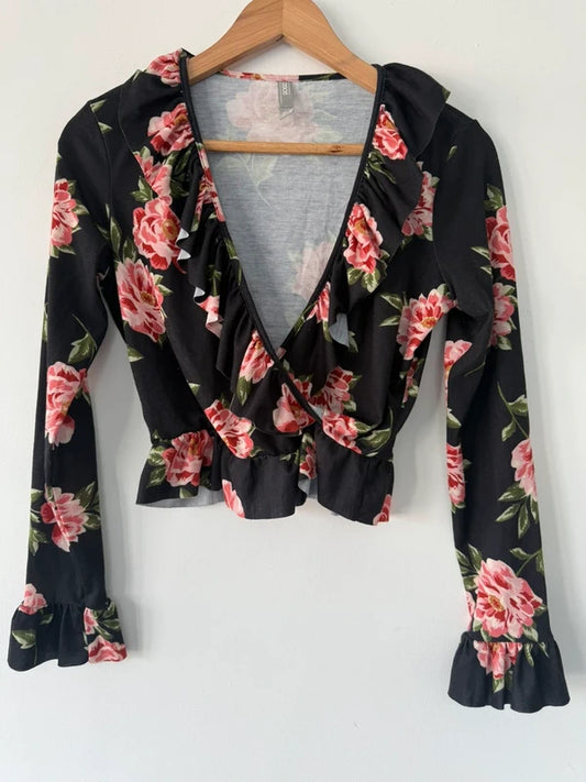 ASOS Black and Floral Filled Crop Top, preloved