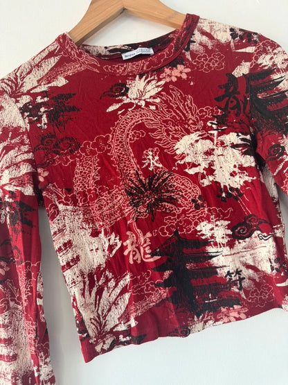 Bershka Red Asian Inspired Patterned Crop Top, photo 3 of 4