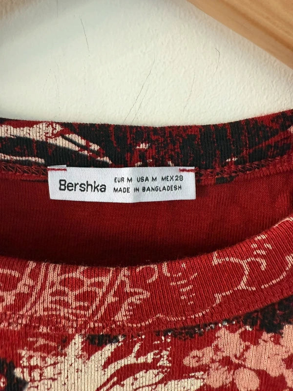 Bershka Red Asian Inspired Patterned Crop Top, photo 4 of 4