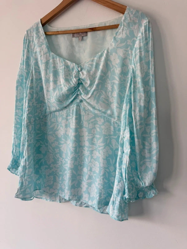 Hobbs Turquoise and White Floral Patterned Summer Top Wise 14, photo 2 of 5