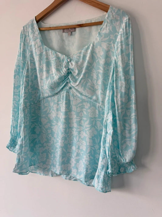 Hobbs Turquoise and White Floral Patterned Summer Top Wise 14, photo 2 of 5