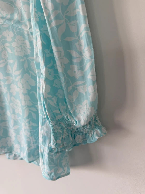 Hobbs Turquoise and White Floral Patterned Summer Top Wise 14, photo 3 of 5
