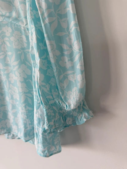 Hobbs Turquoise and White Floral Patterned Summer Top Wise 14, photo 3 of 5