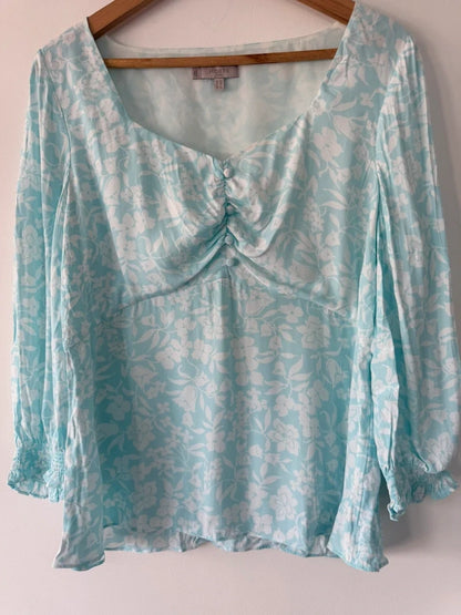 Hobbs Turquoise and White Floral Patterned Summer Top Wise 14, photo 5 of 5