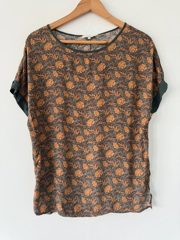 Yaya Paisley Patterned Green Orange Blouse, preloved