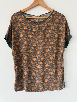 Yaya Paisley Patterned Green Orange Blouse, preloved