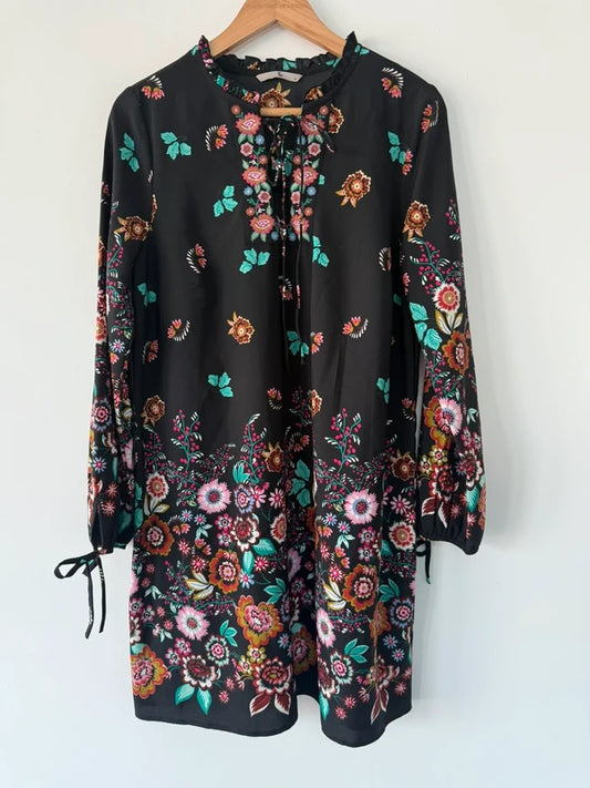 TU Black Floral Design Dress, preloved